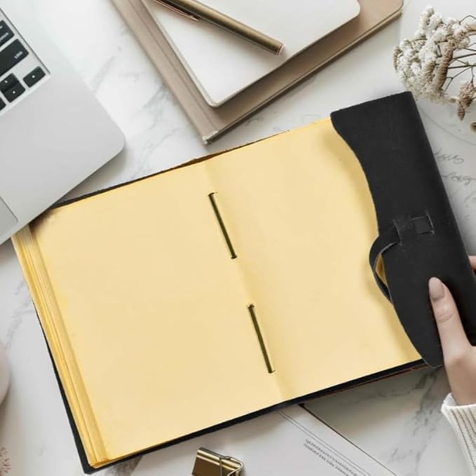 LEATHER VILLAGE Leather Bound Journal - Black, 7"X5", 220 Pages - Vintage Blank Paper Diary for Writing, Drawing, Sketchbook, and Travel Notebook - Ideal for Women and Men