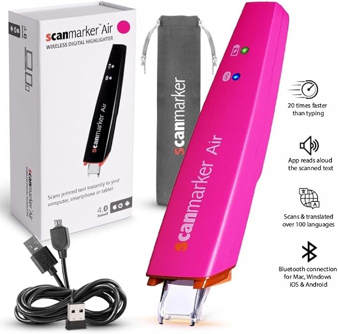 Scanmarker Air Pen Scanner & Translator Pen | Electronic Translation Pen & Smart Reading Pen for Dyslexia, Students & Professionals - Compatible with Mac, Windows, iOS & Android (Pink)