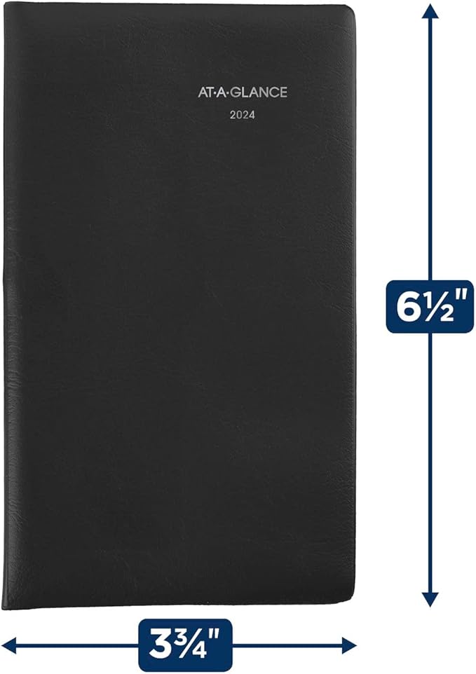 AT-A-GLANCE 2024 Weekly Pocket Planner, DayMinder, Open Scheduling, 3-1/2" x 6", Pocket Size, Black (SK480024)