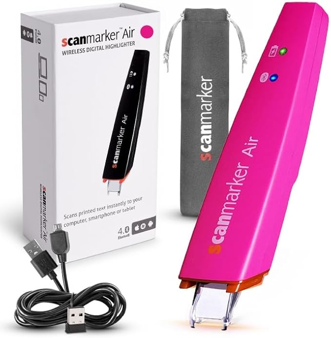 Scanmarker Air Pen Scanner & Translator Pen | Electronic Translation Pen & Smart Reading Pen for Dyslexia, Students & Professionals - Compatible with Mac, Windows, iOS & Android (Pink)