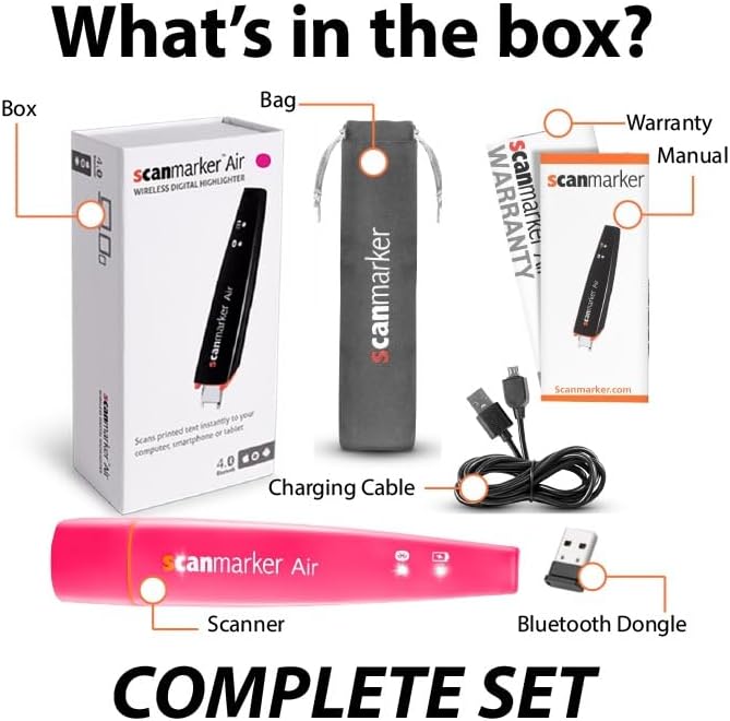 Scanmarker Air Pen Scanner & Translator Pen | Electronic Translation Pen & Smart Reading Pen for Dyslexia, Students & Professionals - Compatible with Mac, Windows, iOS & Android (Pink)