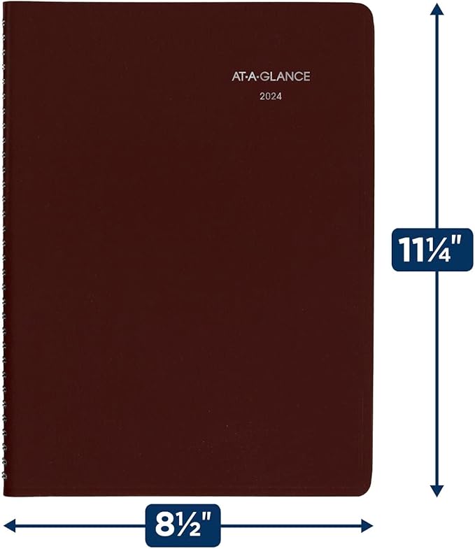 AT-A-GLANCE 2024 Weekly Planner, DayMinder, Quarter-Hourly Appointment Book, 8" x 11", Large, Burgundy (G5201424)