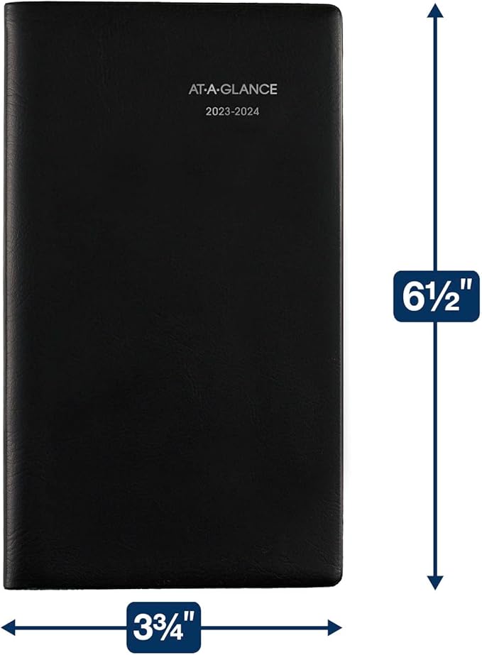 AT-A-GLANCE 2023-2024 Academic Pocket Calendar, Monthly Planner, 3-1/2" x 6", Flexible Cover, DayMinder, Black (AY5300)