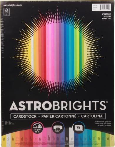 Astrobrights Colored Cardstock, 8.5” x 11”, 65 lb / 176 gsm, "Spectrum" 25-Color Assortment, 75 Sheets (80944-01)