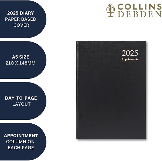 Collins Essential 2025 Business Diary - A5 Day to One Page with Contracted Planner with Leather Cover - Maroon - ESSA51A.78-25