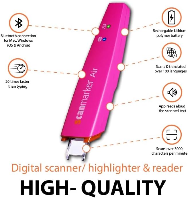 Scanmarker Air Pen Scanner & Translator Pen | Electronic Translation Pen & Smart Reading Pen for Dyslexia, Students & Professionals - Compatible with Mac, Windows, iOS & Android (Pink)