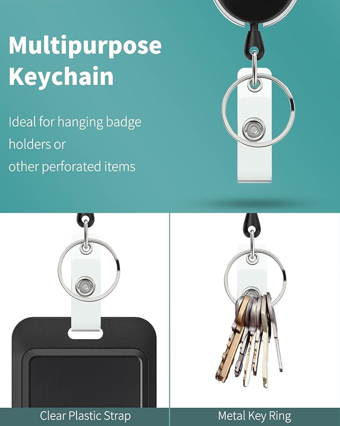 Uniclife 5 Pack Retractable Badge Reel for Badge Holder Heavy Duty Retractable Keychain Strong ABS Casing with Stainless Steel Spring Coil 24 Inch Nylon Rope Carabiner Clip and Key Ring