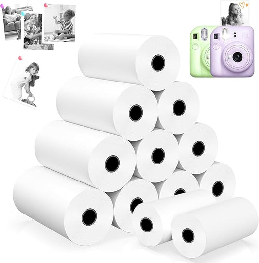 Thermal Paper,ππ ππ¨π₯π₯π¬ Kids Instant Camera Refill Print Paper, Atnadov HD Thermal Paper for Most Kids Instant Camera (White-12 Rolls)