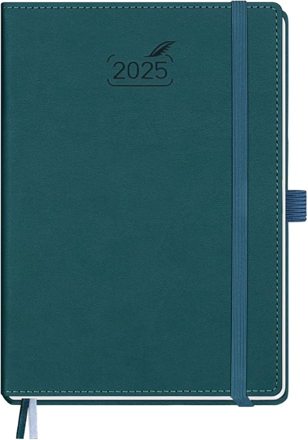 BEZEND 2025 Planner Daily Weekly & Monthly 5.8" x 8.5" (Jan - Dec 2025) Agenda 2025 Vertical Calendar Book with Hourly Schedule, Monthly Tabs, Pen Holder, Vegan Leather Hard Cover - Dark Green