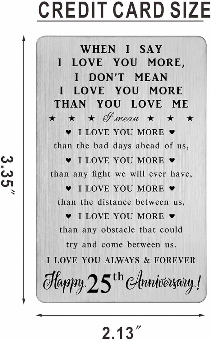 25th Anniversary Card Gifts for Women Couple, 25th 25 Year Anniversary Romantic Wallet Card Gifts for Wife