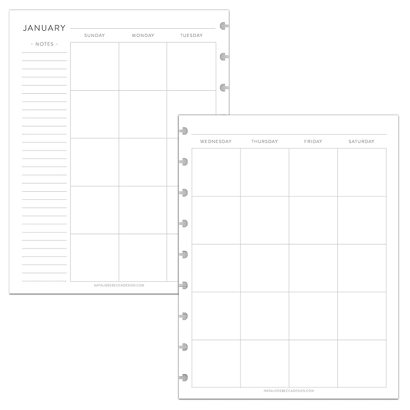 BetterNote Horizontal Undated Calendar Refill Pages for Disc Notebook, fits The Happy Planner, Discbound Levenger Circa, Staples Arc, TUL (Classic- 12 months, 9-Disc, 7"x9.25")