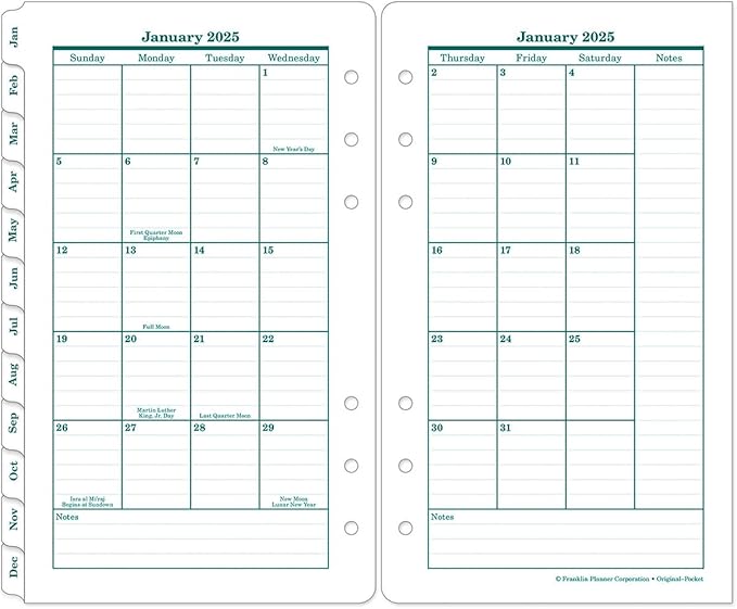 FranklinCovey - Original Two Page Per Day Ring-Bound Planner (Pocket, Jan 2025 - Dec 2025)