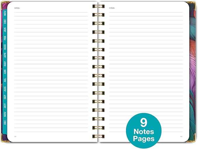 HARDCOVER 2025 Planner, 5.5"x8": 14 Months (November 2024 - December 2025), Daily Weekly Monthly Planner, Yearly Agenda, Bookmark, Pocket Folder and Sticky Note Set (Pastel Peacock)