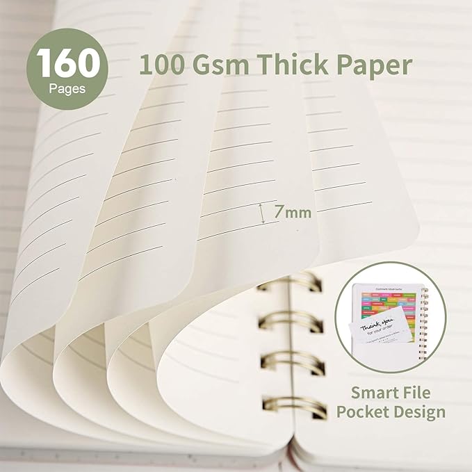 Lined Spiral Notebook College Ruled A5 Journal Book for Note Taking, 160 Pages Writing Journal for Office and Home School Supplies 5.75x8.125 inch - Green Blue Black