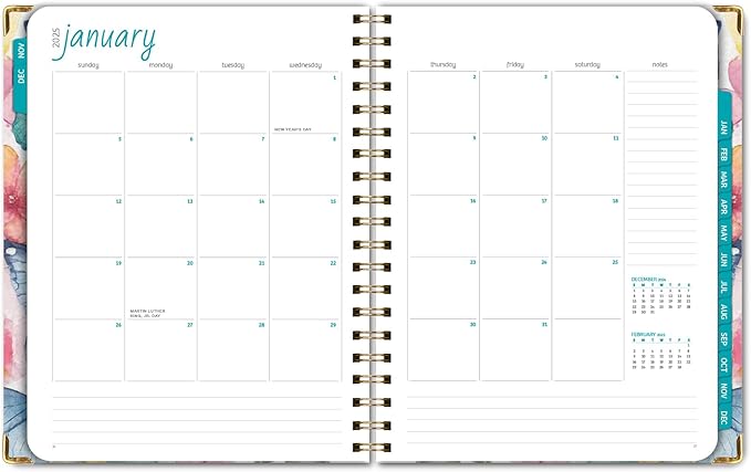 HARDCOVER 2025 Planner, 8.5"x11": 14 Months (November 2024 - December 2025), Daily Weekly Monthly Planner, Yearly Agenda, Bookmark, Pocket Folder and Sticky Note Set (Watercolor Butterflies)