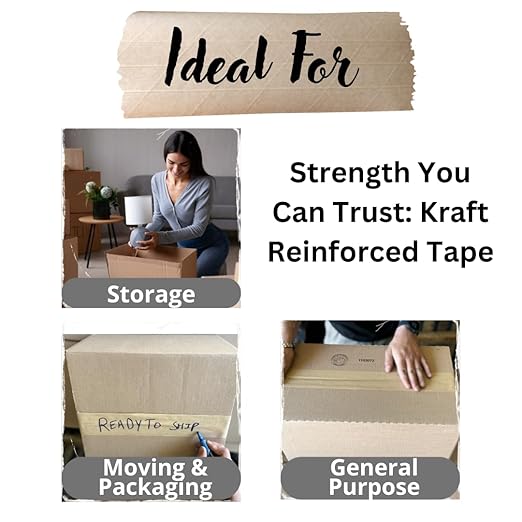 3'' x 450 Feet Reinforced Water Activated Gummed Kraft Paper Tape, for Heavy Duty Secure Packing Shipping, Tamper Evident Gummed Tape, Brown - 10 Rolls