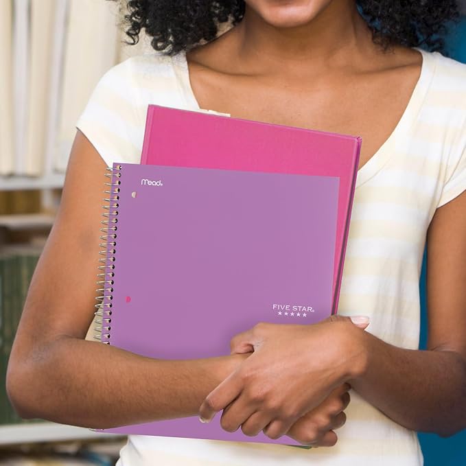 Five Star Spiral Notebook + Study App, 5 Subject, Wide Ruled Paper, Fights Ink Bleed, Water Resistant Cover, 8" x 10-1/2", 200 Sheets, Amethyst Purple (38739)