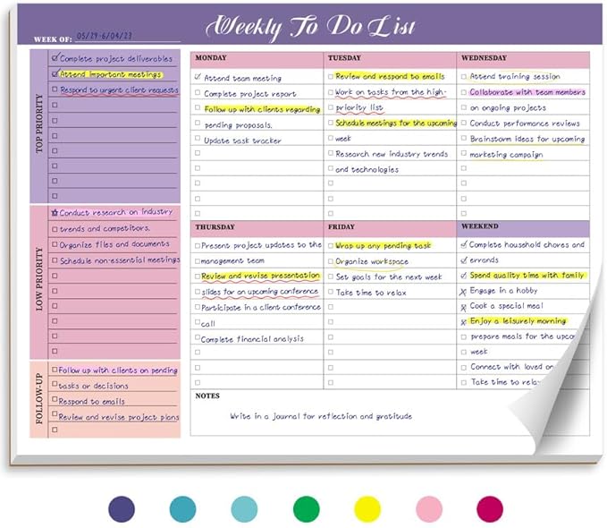 Weekly To Do List Notepad with 52 Tear Off Sheets(8.5"×11")- Undated Weekly Desk Planner for Women & Man,Work and Home-Violet Whispers
