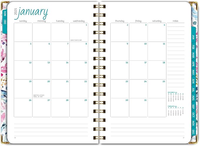 HARDCOVER 2025 Planner, 5.5"x8": 14 Months (November 2024 - December 2025), Daily Weekly Monthly Planner, Yearly Agenda, Bookmark, Pocket Folder and Sticky Note Set (Boho Ikat)