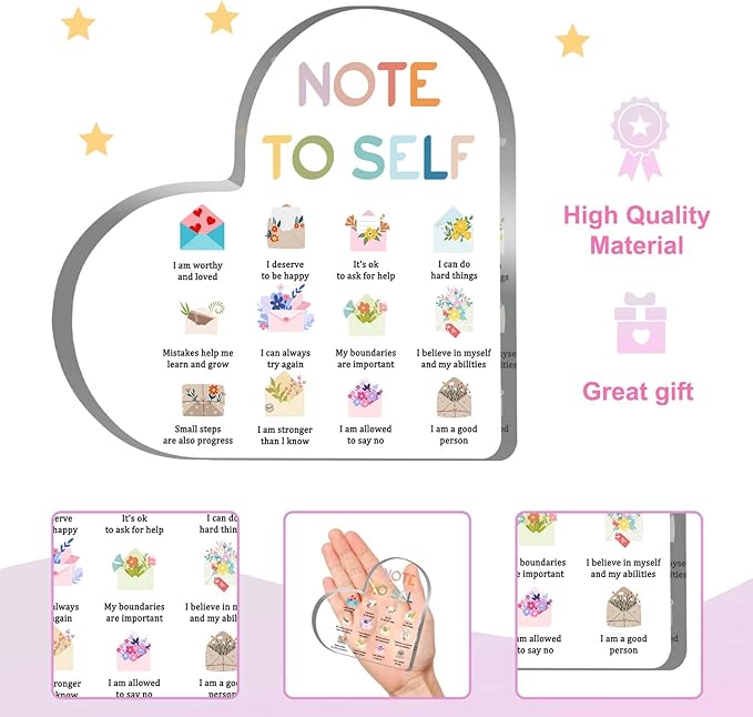 Mental Health Awareness Decor, Note to Self Psychotherapy Affirmations Heart Acrylic Sign, School Counselor Sign, Therapy Anxiety, Psychology Therapy Gift for School Home Tabletop Therapy Office Decor