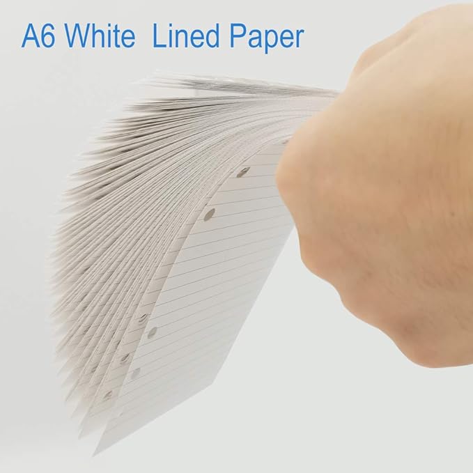 A6 Lined Paper for Filofax Personal Binder Planner, White 100gsm Ruled Pages, 6 Hole Punched, 100 Sheets/200 Pages, 3.75 x 6.75 Inch