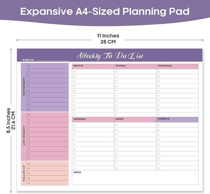 Weekly To Do List Notepad with 52 Tear Off Sheets(8.5"×11")- Undated Weekly Desk Planner for Women & Man,Work and Home-Violet Whispers