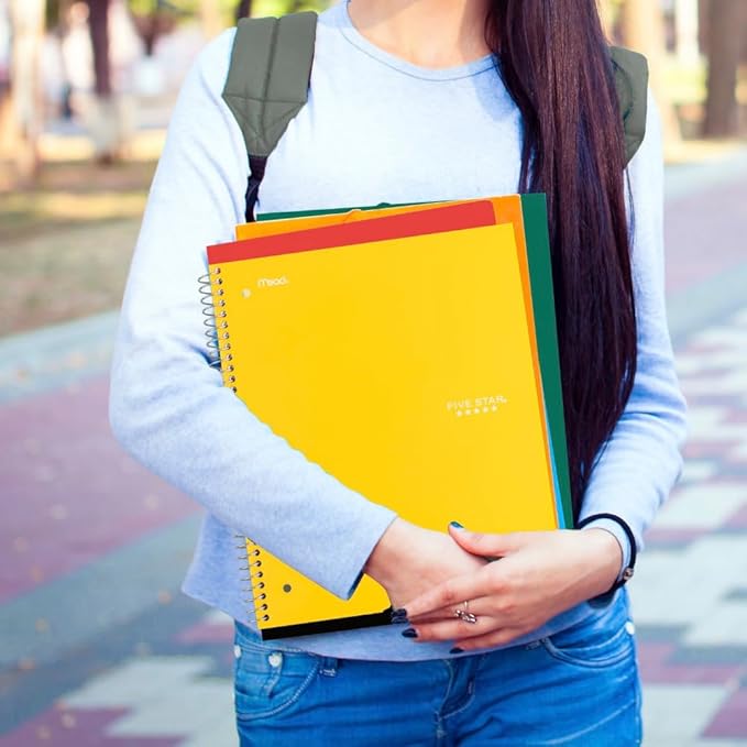 Five Star Spiral Notebook + Study App, 5 Subject, Wide Ruled Paper, Fights Ink Bleed, Water Resistant Cover, 8" x 10-1/2", 200 Sheets, Harvest Yellow (73469)