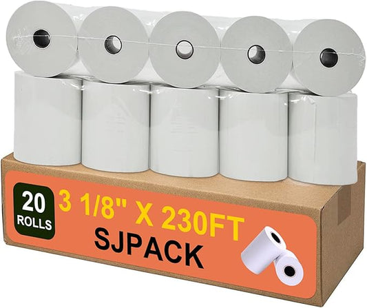 20 Rolls Thermal Paper 3 1/8 x 230ft Pos Receipt Paper, Cash Register Roll TM-T88 T-20 T-90 SRP-350 370