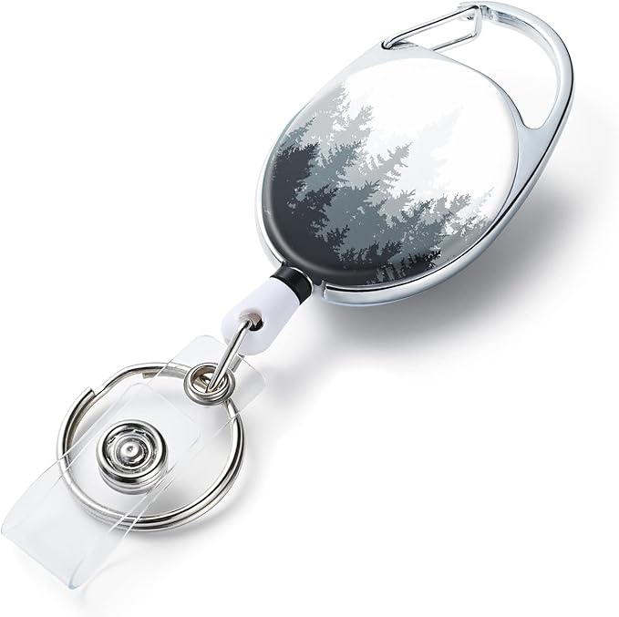 Badge Reels Retractable,Double Sided Color Print Pattern Retractable Badge Holders,with Retractable Keychain, Badge Clip and Key Ring,Durable Nylon Retractable Rope,Forest