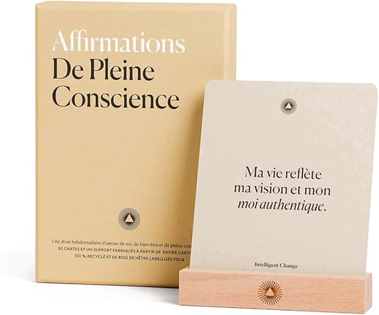 Intelligent Change French Mindful Affirmation Cards, Daily Words of Encouragement Cards, Self Affirmation Inspirational Gifts, Self Care Box of Positive Affirmations, Display Stand, Deck of 52