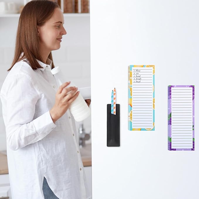 4 Pack Magnetic Note Pad for Fridge with Pen Holder, Totally 200 Sheets Grocery List Magnet Pad for Refrigerator Magnetic Shopping List Pad(Fruit Design)