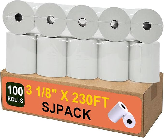 100 Rolls Thermal Paper 3 1/8 x 230ft Pos Receipt Paper, Cash Register Roll TM-T88 T-20 T-90 SRP-350 370