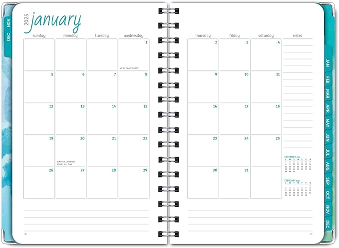 HARDCOVER 2025 Planner, 5.5"x8": 14 Months (November 2024 - December 2025), Daily Weekly Monthly Planner, Yearly Agenda, Bookmark, Pocket Folder and Sticky Note Set (Dragonflies)