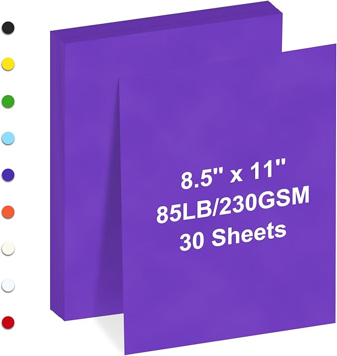 Cardstock 8.5" x 11 ",30 Sheets Cardstock Paper 85 lb/230 gsm,Purple Card Stock for Printer,Drawing,Gift tags,Invitations, Cards etc (Purple, 30 Sheets)