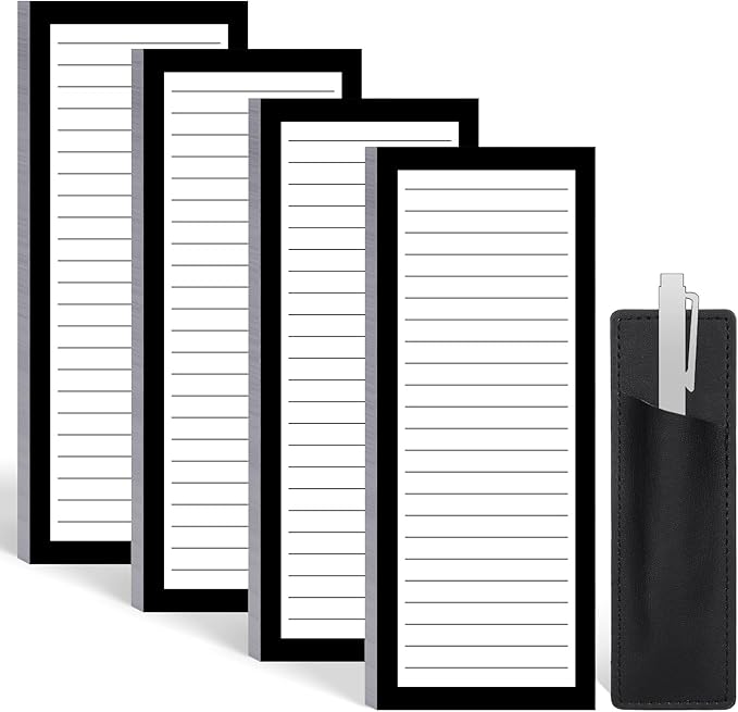 4 Pack Magnetic Note Pad for Fridge with Pen Holder, Totally 200 Sheets Magnetic To Do List, Shopping List, Grocery List, Memo Pads for Refrigerator(Black Border)