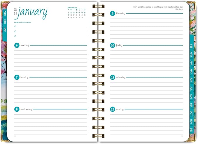 HARDCOVER 2025 Planner, 5.5"x8": 14 Months (November 2024 - December 2025), Daily Weekly Monthly Planner, Yearly Agenda, Bookmark, Pocket Folder and Sticky Note Set (Watercolor Tree)