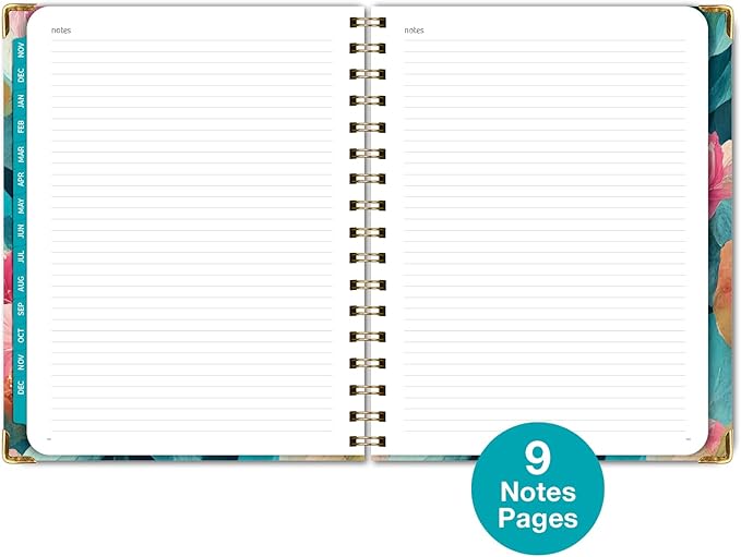HARDCOVER 2025 Planner, 7"x9": 14 Months (November 2024 - December 2025), Daily Weekly Monthly Planner, Yearly Agenda, Bookmark, Pocket Folder and Sticky Note Set (Teal Floral)