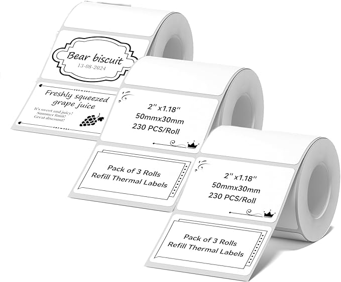 3 Rolls Labels for NIIMBOT B1 B21 B3S B31 K3, 2'' x 1.18'' (50x30mm) Kitchen Labels for Containers, Waterproof, Oil-Proof and Tear-Proof Thermal Printer Labels