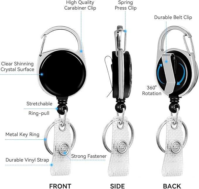 Black Badge Holder with Retractable Reel and Breakaway Lanyard,Badge Clips Retractable Heavy Duty Badge Reel,Keychain,ID Holder with Breakaway Lanyard for School Nurse Office Teen