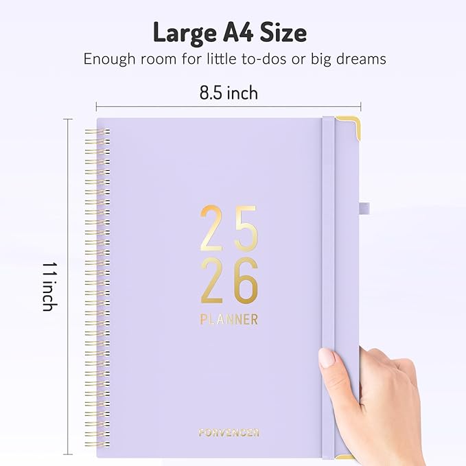 Forvencer Daily Planner 2025-2026, 18 Month Academic Planner, 8.5" x 11", Weekly and Monthly Planner, Jan 2025 - Jun 2026, Hardcover Day Planner, Spiral Agenda Book with Colorful Tabs, Office Home School Supplies, A4, , Classic Black