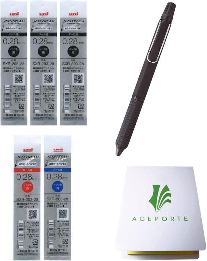 Uni Jetstream EDGE3 0.28mm Oil-based Ballpoint Pen Black Body + Black/Red/Blue Refills, Sticky Notes Value Set