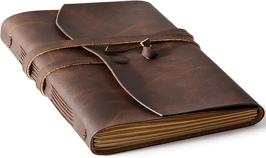 Leather Journal Notebook - Genuine Leather Journals for Writing 8x10 Inches, Large Size Vintage Journal For Men and Women, Artist,Travel Journal, Dark Brown