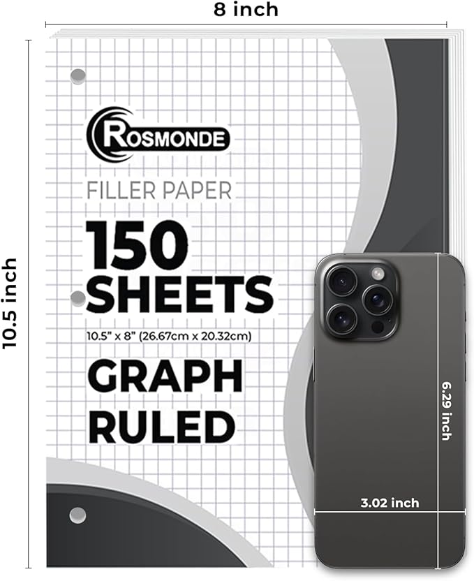 7200 Graph Paper, 48 Pack, 4x4, 8" x 10.5", Thick Grid Paper, Fights Ink Bleed, 3 Hole Punch, Quad Ruled Sheets, School Supplies