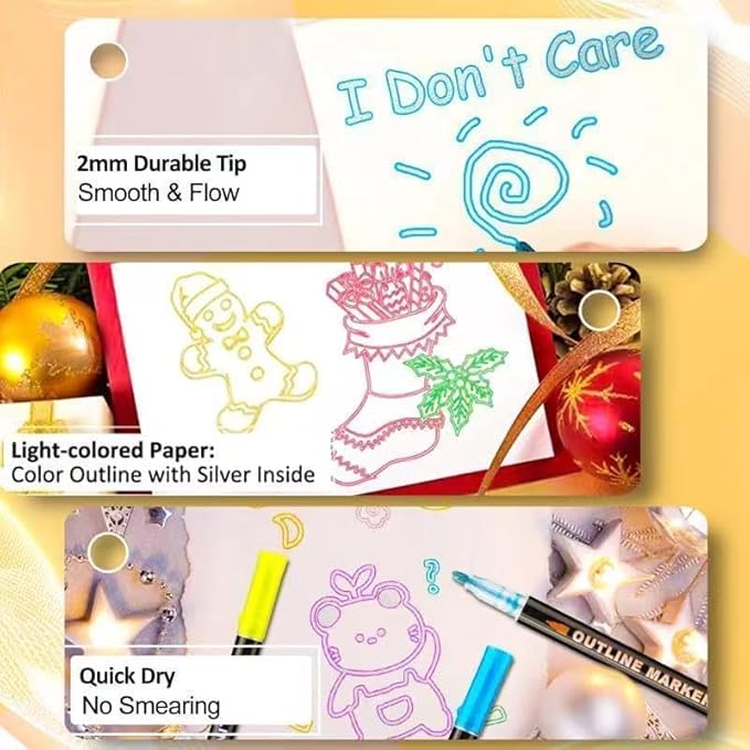 Shimmer Markers Double Line Outline Markers, 24 Colors Squiggles Shimmer Outline Markers Pen Set for Drawing Art School Supplies, Glitter Markers Set for Cards Lettering, Gift for 4-12 Year Old Girl