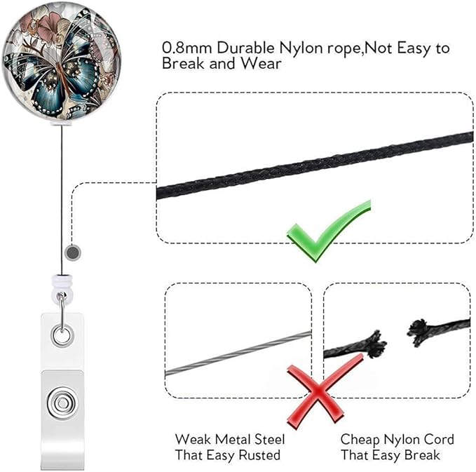 Retractable ID Badge Holder,Nurse Badge Reels with Clip,Name Card Holders for Office Worker Doctor Nurse(3 Pack Butterfly )