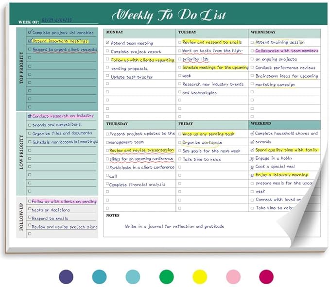 Weekly To Do List Notepad with 52 Tear Off Sheets(8.5"×11")- Undated Weekly Desk Planner for Women & Man,Work and Home-Greenery Sway