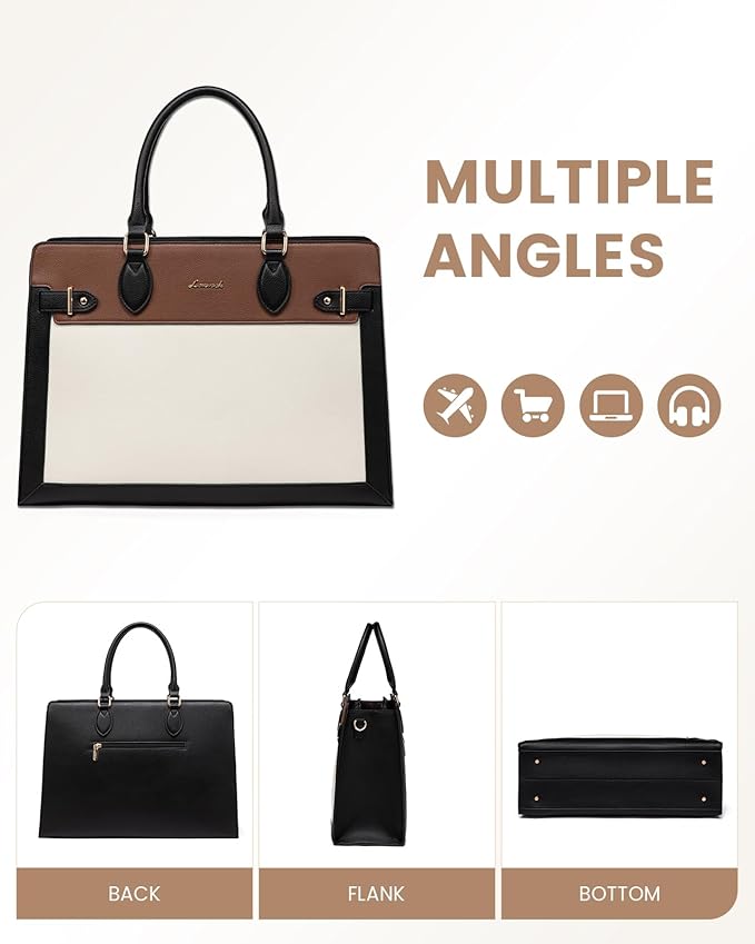 LOVEVOOK Laptop Bag for Women 17 Inch Work Tote, Business Computer Briefcase, PU Leather Tote Bag for Teacher, Office Shoulder Tote Purse