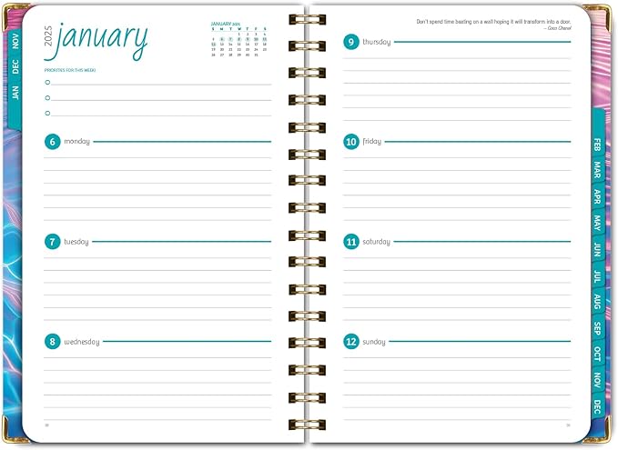HARDCOVER 2025 Planner, 5.5"x8": 14 Months (November 2024 - December 2025), Daily Weekly Monthly Planner, Yearly Agenda, Bookmark, Pocket Folder and Sticky Note Set (Summer Bliss)