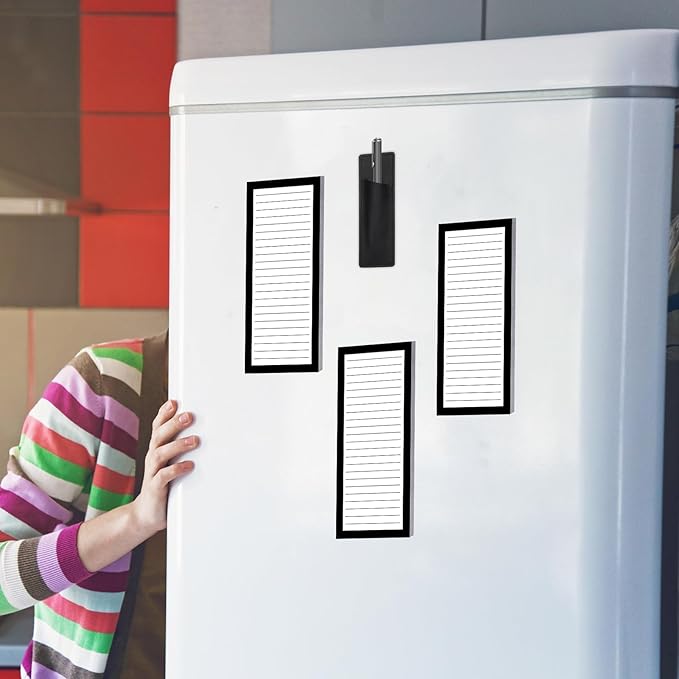 4 Pack Magnetic Note Pad for Fridge with Pen Holder, Totally 200 Sheets Magnetic To Do List, Shopping List, Grocery List, Memo Pads for Refrigerator(Black Border)