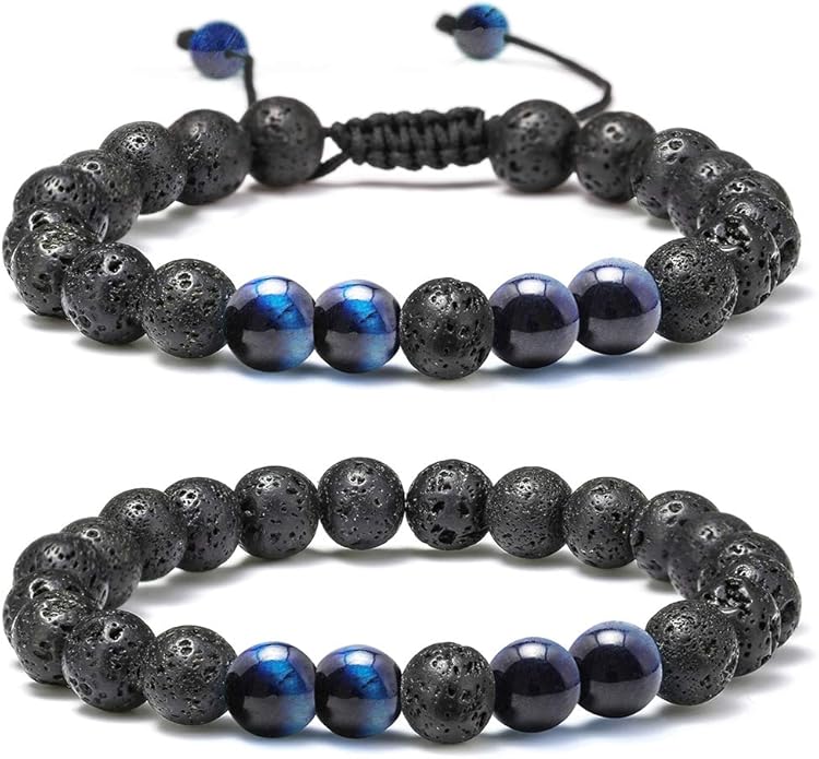 M MOOHAM Natural Stone Bracelets for Men - 8mm Tiger Eye | Matte Agate | Lava Rock Bracelets for Men Teen Boys Gifts Birthday Anniversary Christmas Gifts for Men Teens